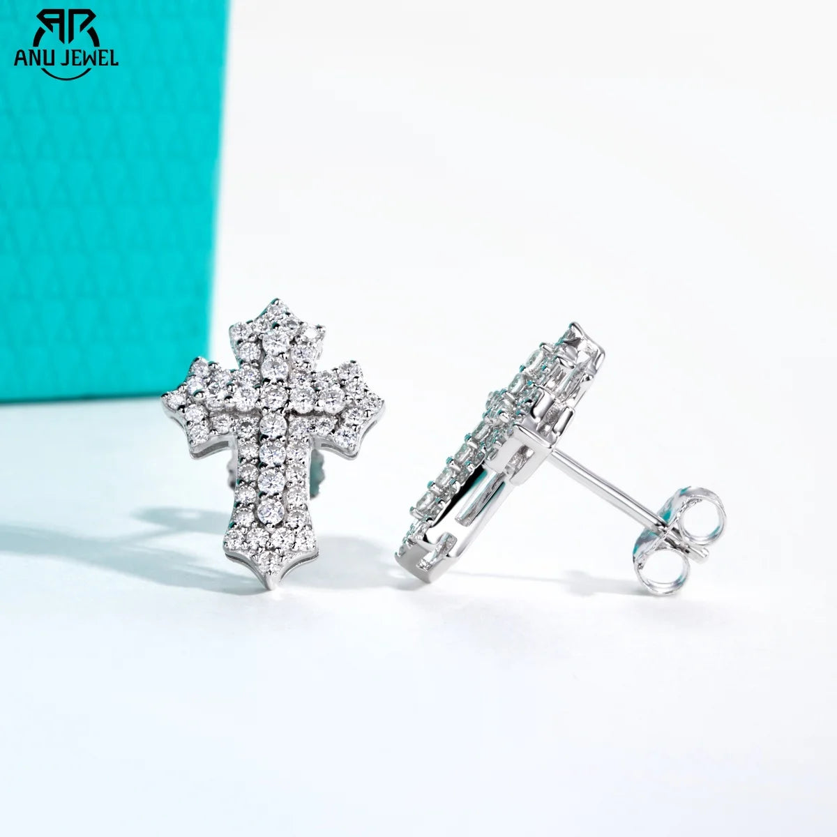 0.78cttw iced cross moissanite stud earrings, S925 — Aurora Moissanite