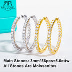 AnuJewel 3mm 5.6cttw D Color Moissanite Big Hoop Earrings 925 Sterling Silver Luxury Huggie Earring For Women Jewelry Wholesale