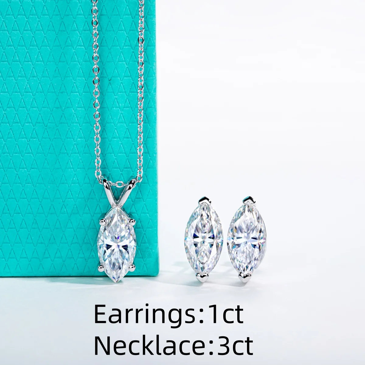 AnuJewel 2-5ct Marquise Moissanite Necklace 0.5-3ct Earrings 925 Sterling Silver 18k Gold Plated Wedding Jewelry Set for Woman