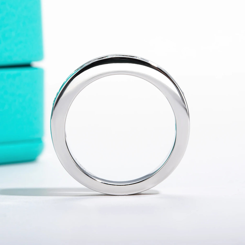 The Gale Band lifestyle — 4mm moissanite band worn on finger — Aurora Moissanite