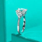 Radiant cut moissanite 3ct D color VVS1 with pear accent, two-stone detail — Aurora Moissanite